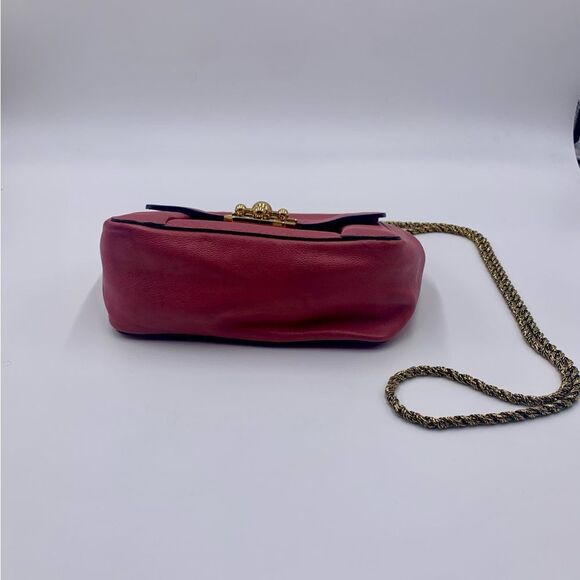 Auth Luxe Chloe Fuchsia Leather Elsie Shoulder Bag Hardware Turn Lock Excellent - Picture 11 of 16